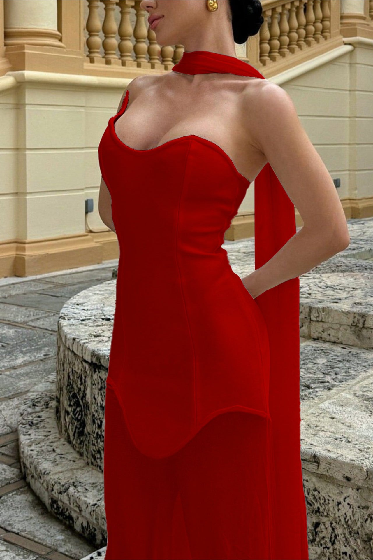 Bandage Mesh Strapless Prom Dress Secondary image