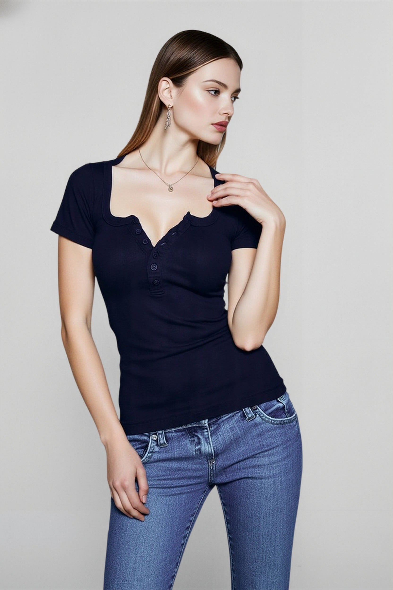 Cinched Waist Square Neck T-shirts Main image