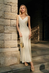 Satin V-Neck Low-Back Party Dress