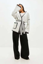 Tie Front Color Block Cardigan