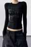 Letter Print Slim Short Long Sleeve Crop Top