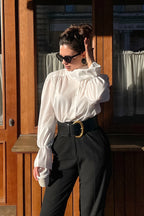 Mandarin Collar Puff Sleeve Blouse