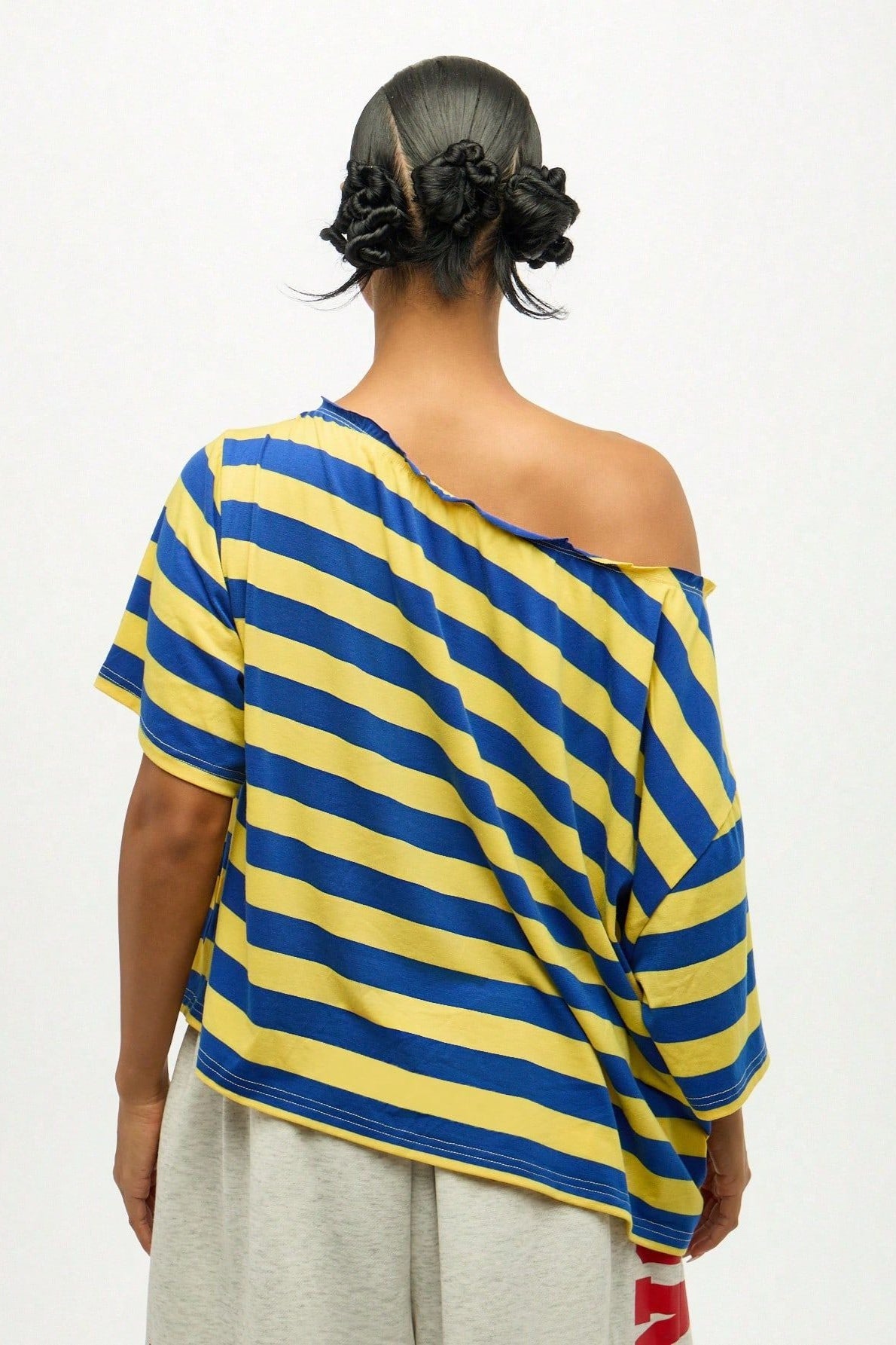 Striped Off Shoulder Oversized Short Sleeve T-Shirt Secondary image