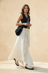 Ruffled Asymmetrical Midi Skirt