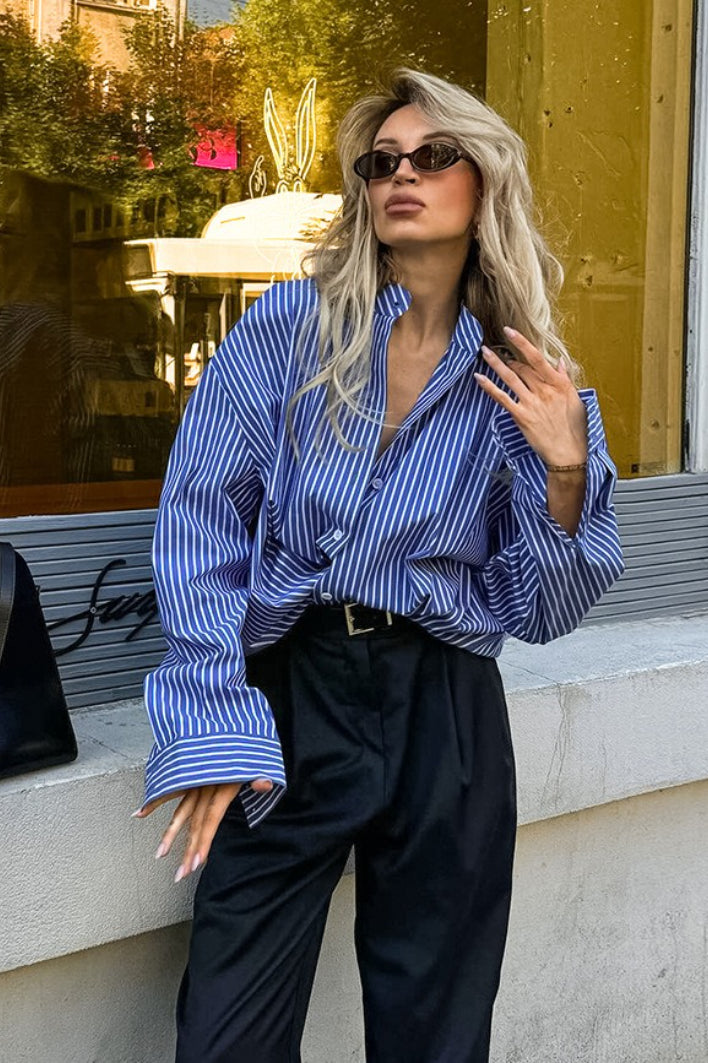 Blue White Stripe Button Blouse Secondary image