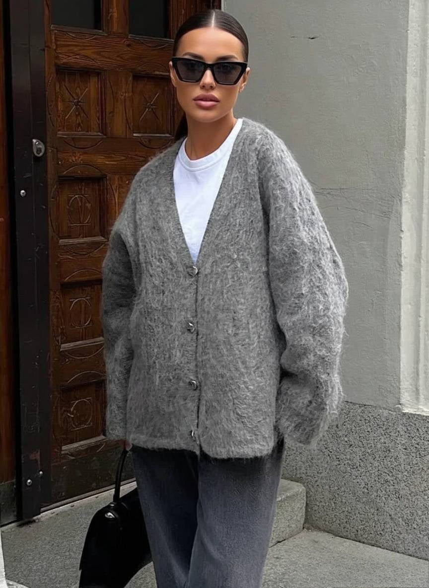 Deep-neck Unmarried Buttoned Loose Cardigan Main image