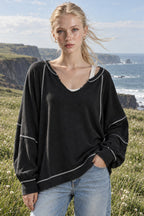 Contrast Stitch V Neck Sweatshirt