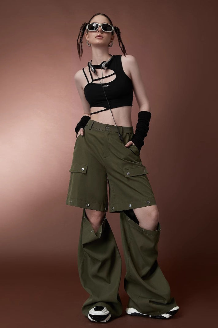 Street Style High Waist Convertible Multi-Pocket Cargo Straight Pants Secondary image