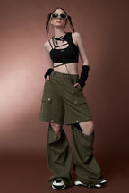 Street Style High Waist Convertible Multi-Pocket Cargo Straight Pants
