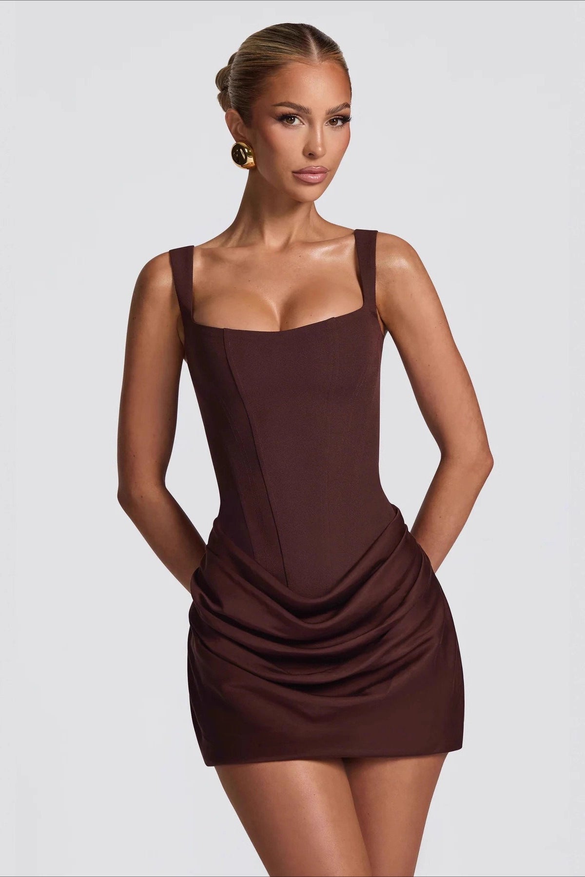 Ruched Waist Tie Spaghetti Strap Bodycon Dress Main image