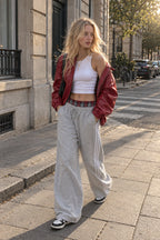 Vintage Stripe Embroidery Relaxed Double Waist Pants