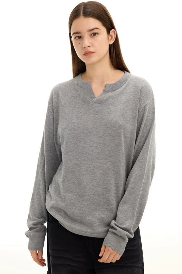 Tencel Wool V Neck Long Sleeve Top Main image