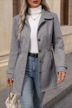 Midi Wool Blend Belted Notch Lapel Coat