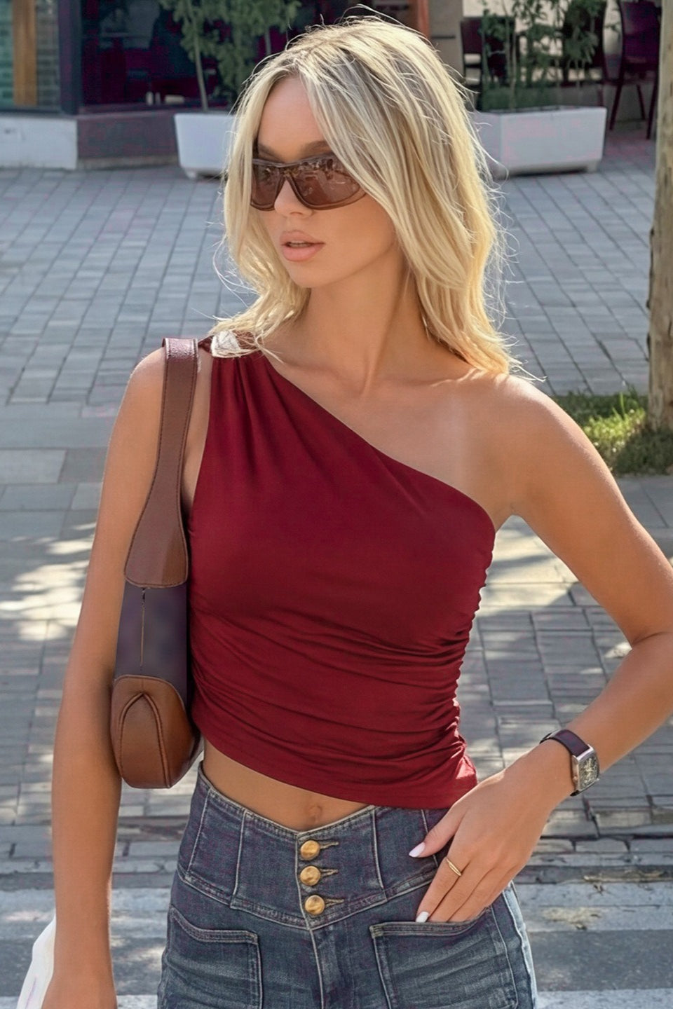 One-Shoulder Sexy Fitted  Crop Top