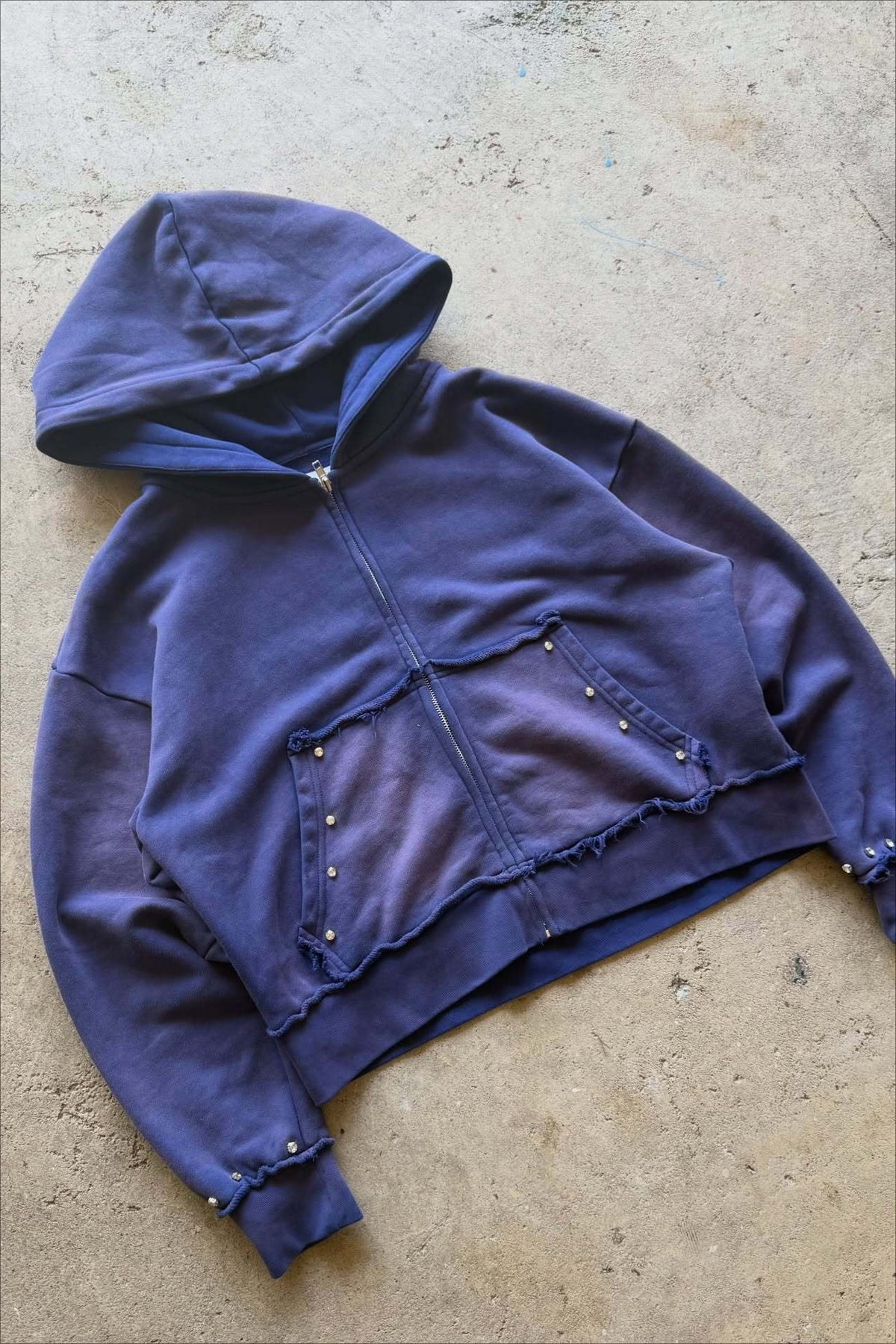 Studded Washed Graphic Oversized Pullover Hoodie