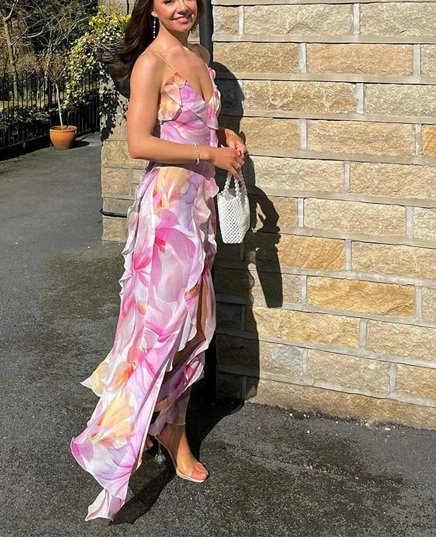 Strapless Split Tassel Floral Dress Secondary image