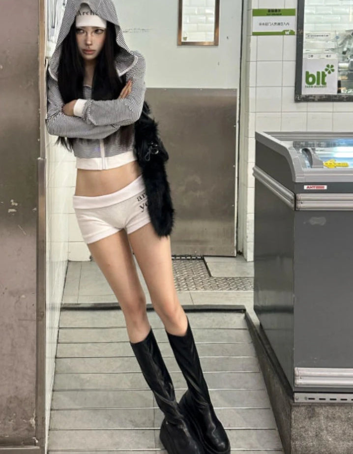 Striped Crop Zipper Hoodie Secondary image