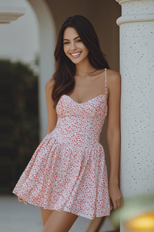 Backless Tie-Waist A-Line Mini Floral Dress Main image