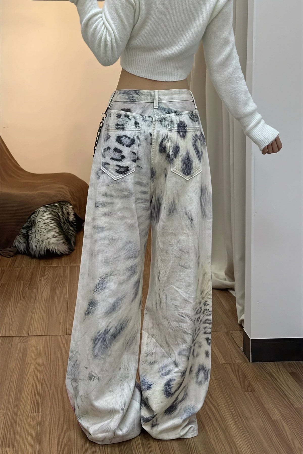 Leopard Tie Dye Wide Leg Jeans
