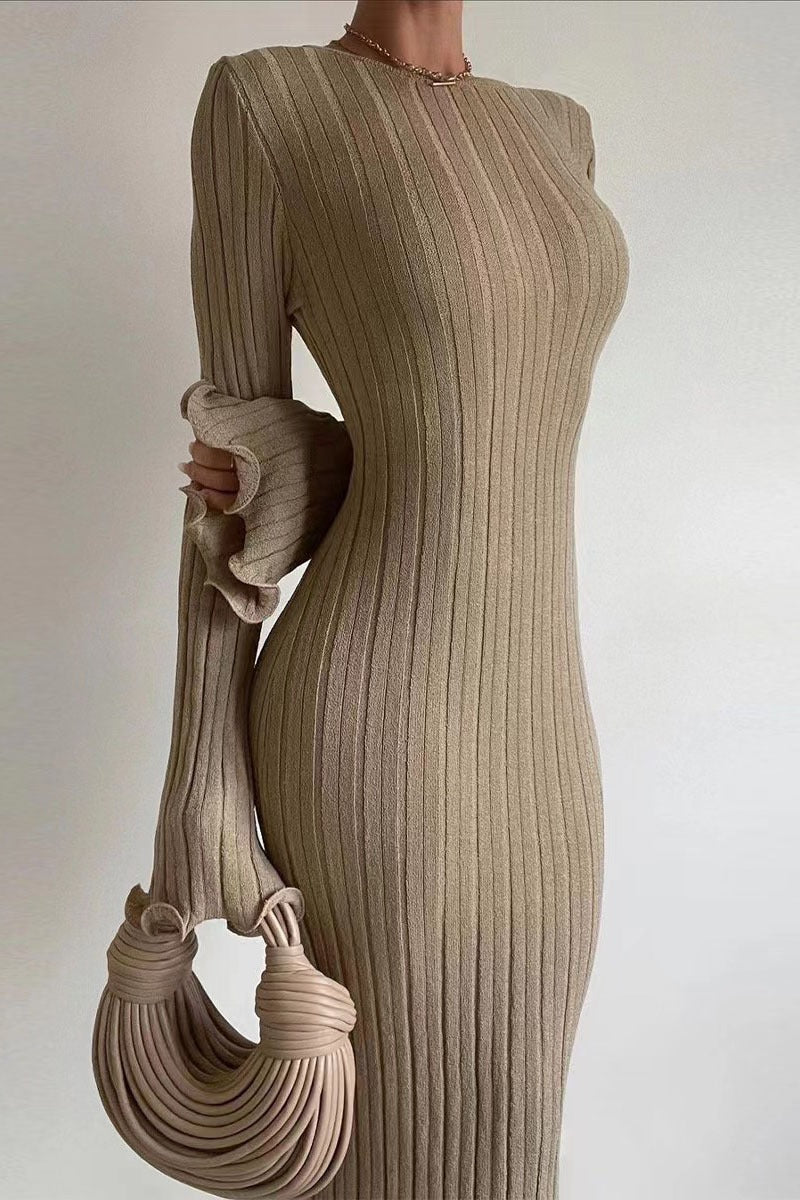 Bodycon Ruffled Long Sleeve Knit Maxi Sweater Dress Main image