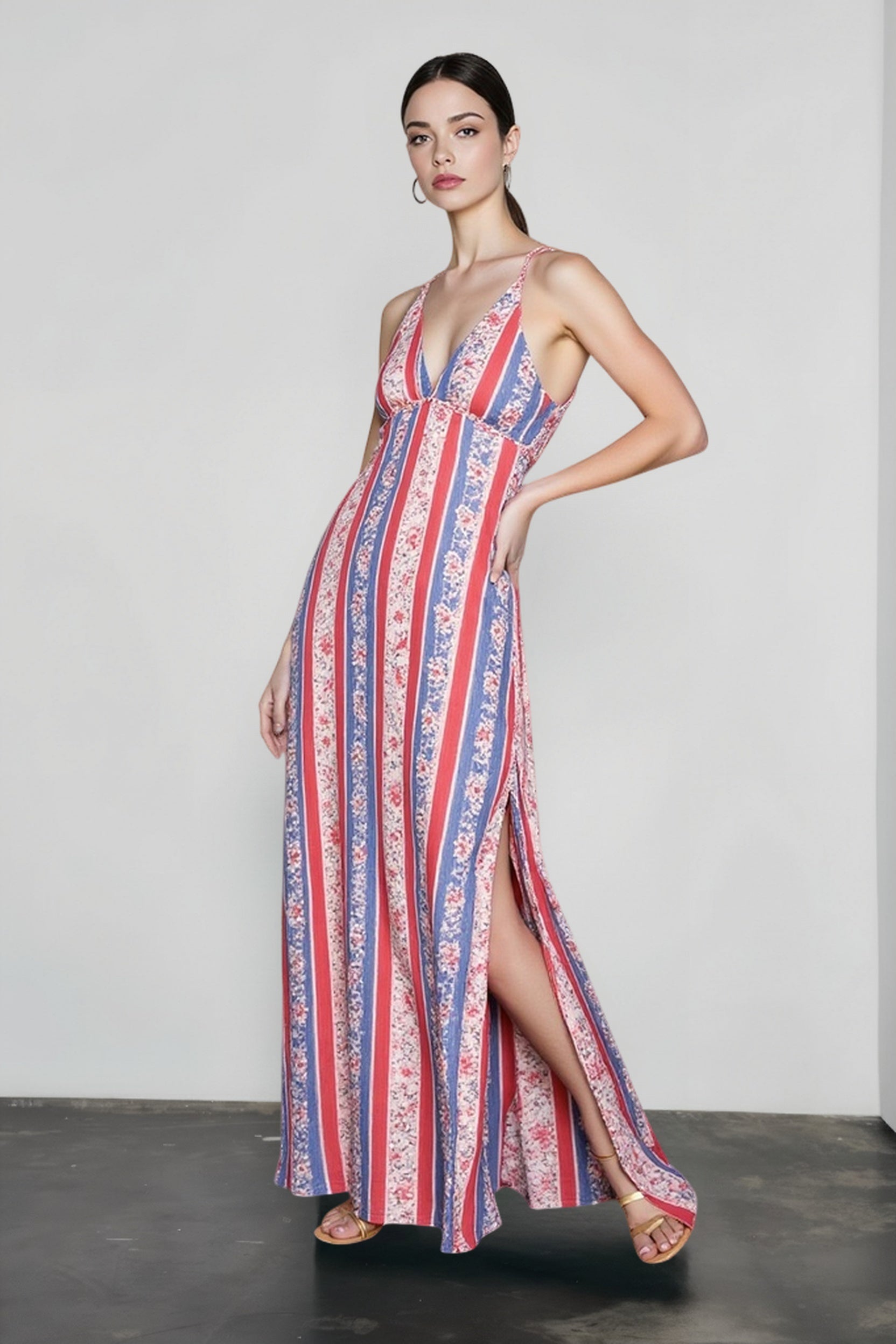 Bohemian Print V Neck Cami Slit Vacation Dress Main image