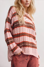 Multicolor Stripe Textured Relaxed Pullover Knit Sweater