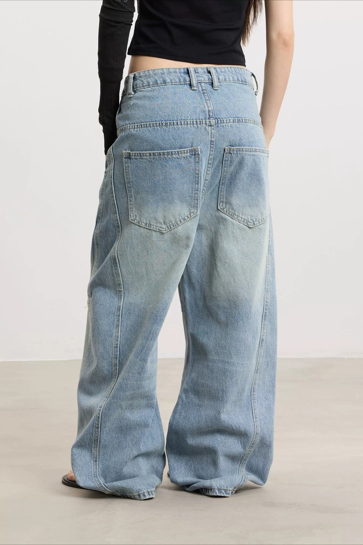 Asymmetric Button Washed Wide Leg Streetwear Jeans