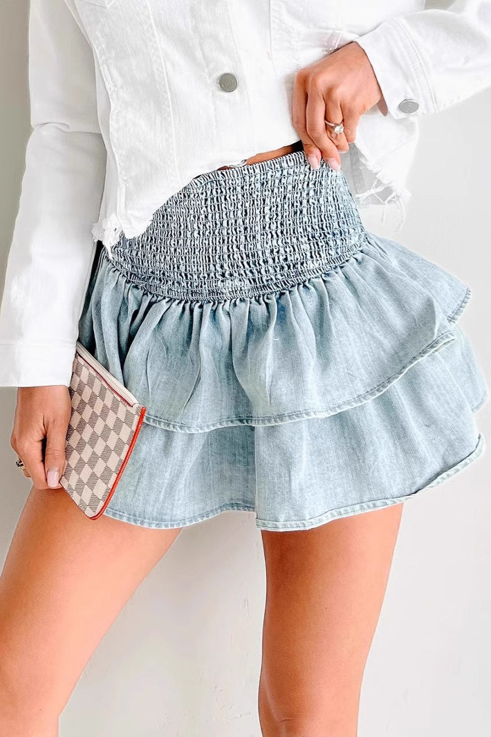 American Retro Denim Ruffled Skirt Main image