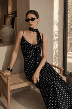 Spot Print Wrap Strap Mermaid Slip Dress