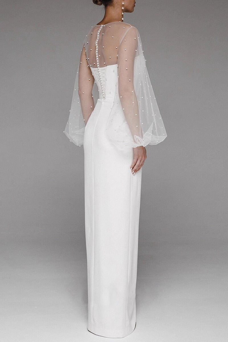 Retro Strapless Pearl Bodycon Wedding Dress Secondary image