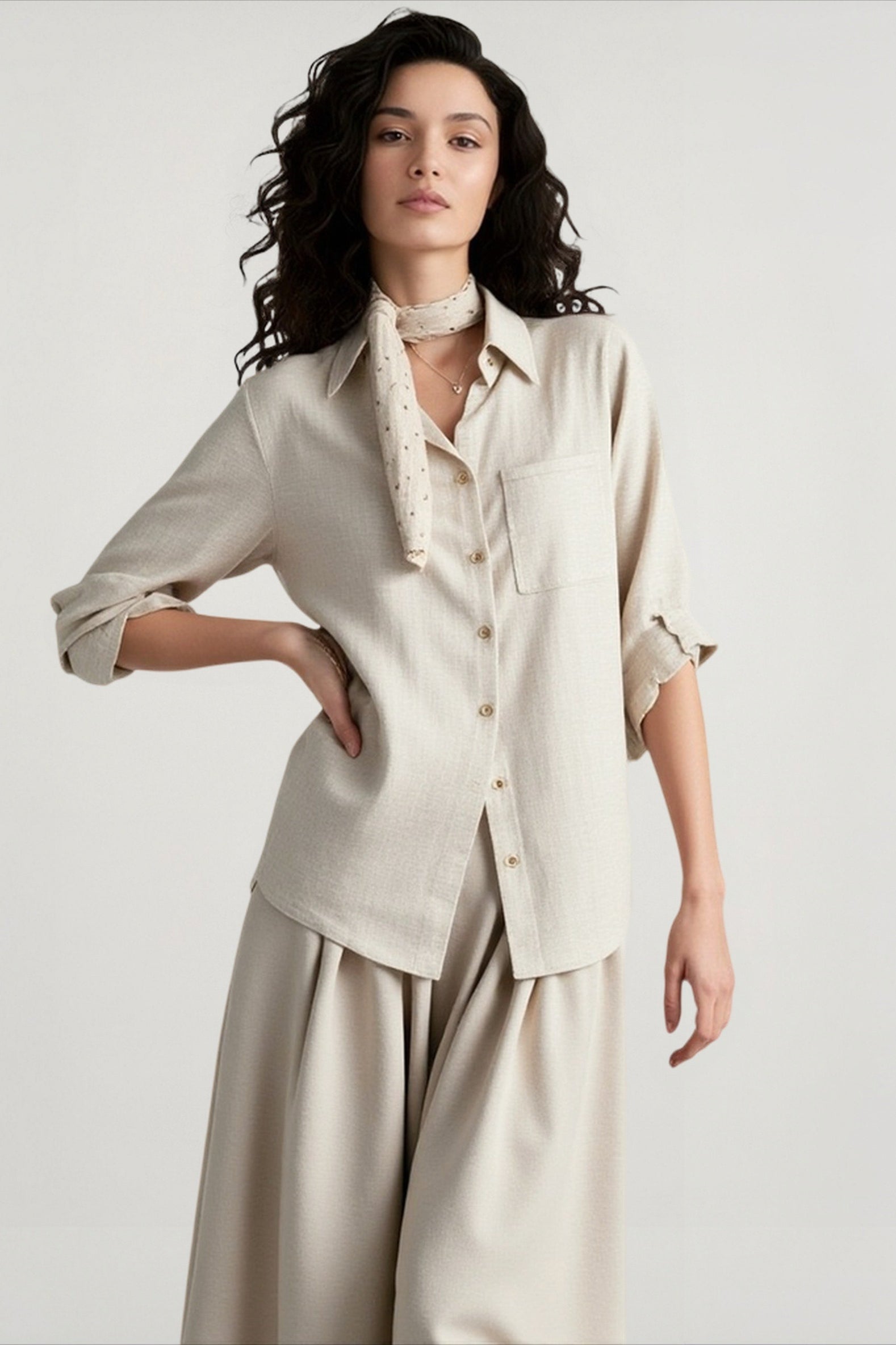 Linen Blend Long Sleeve Blouse Secondary image