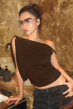 Asymmetric Neck Ruched Back Cami Top