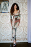 Abstract Print V Neck Long Sleeve Maxi Party Dress