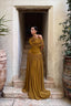 Draped Off Shoulder Drop Waist Maxi Dress