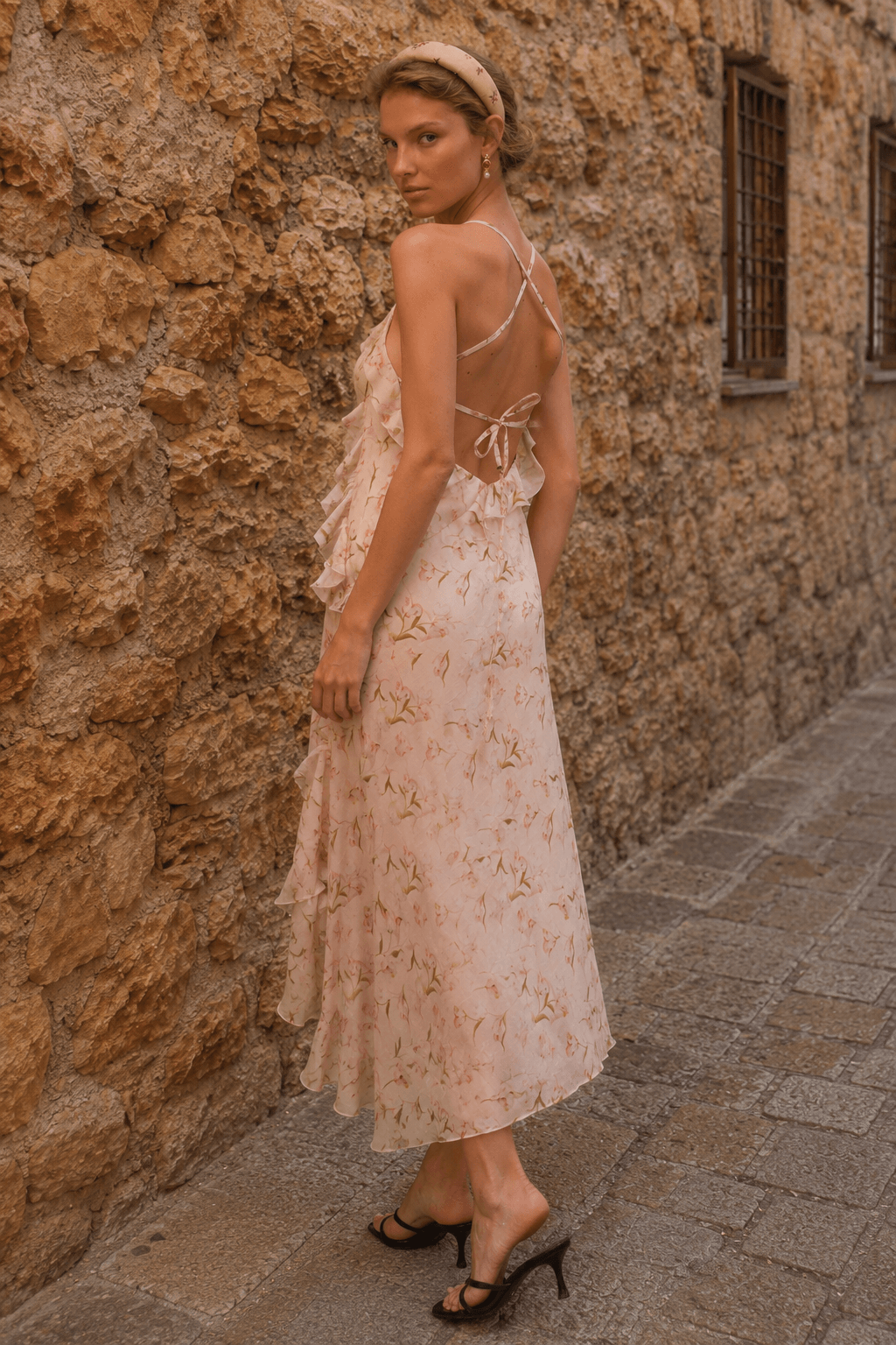 Strap Backless Ruffle Floral Dress Secondary image