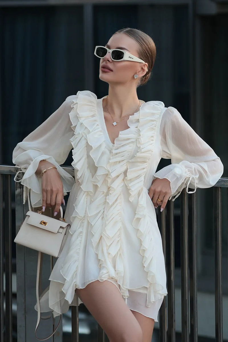 Chiffon Ruffle Tie Waist Mini Dress Secondary image