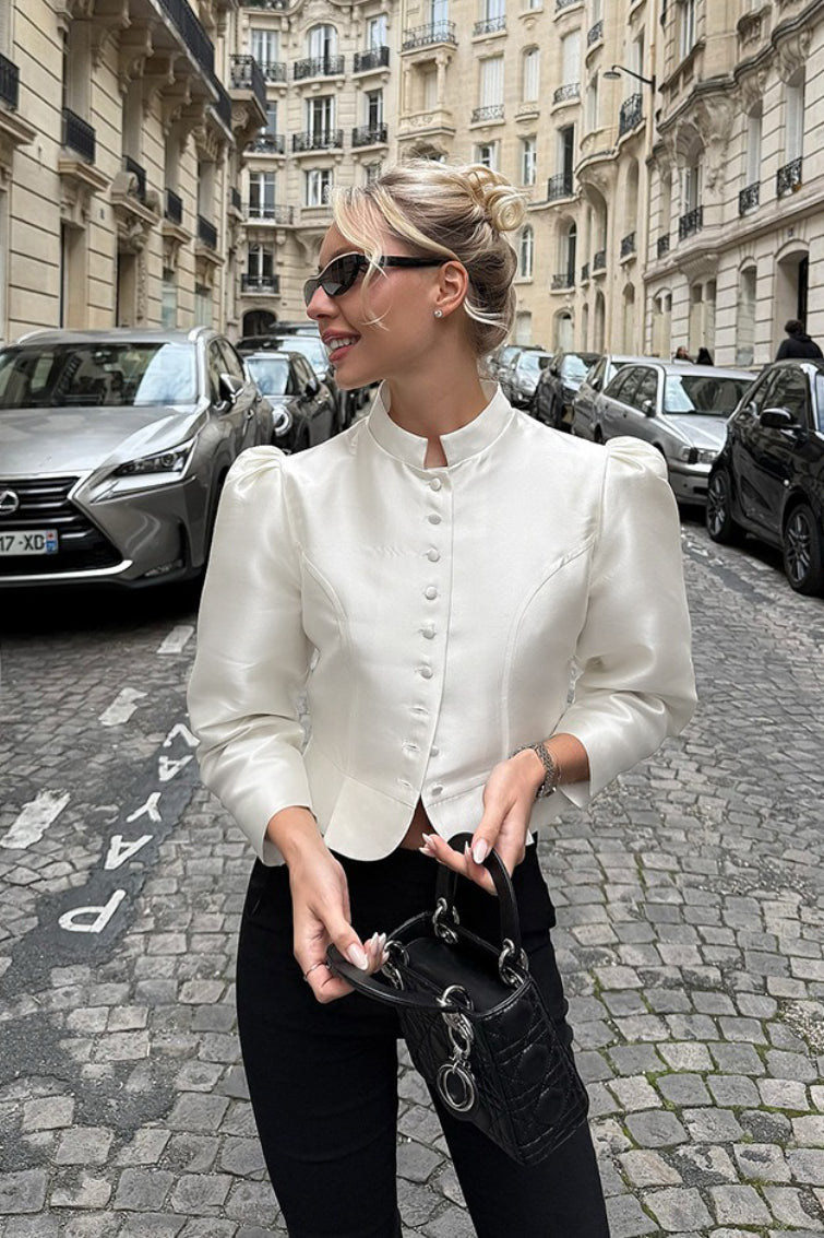 Mandarin Collar Puff Sleeve Blouse Main image