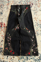 Floral Embroidered Patchwork Wide Leg Jeans