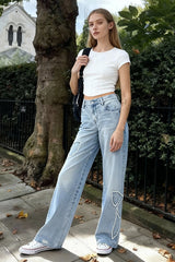 Embroidered Butterfly Raw Hem Jean