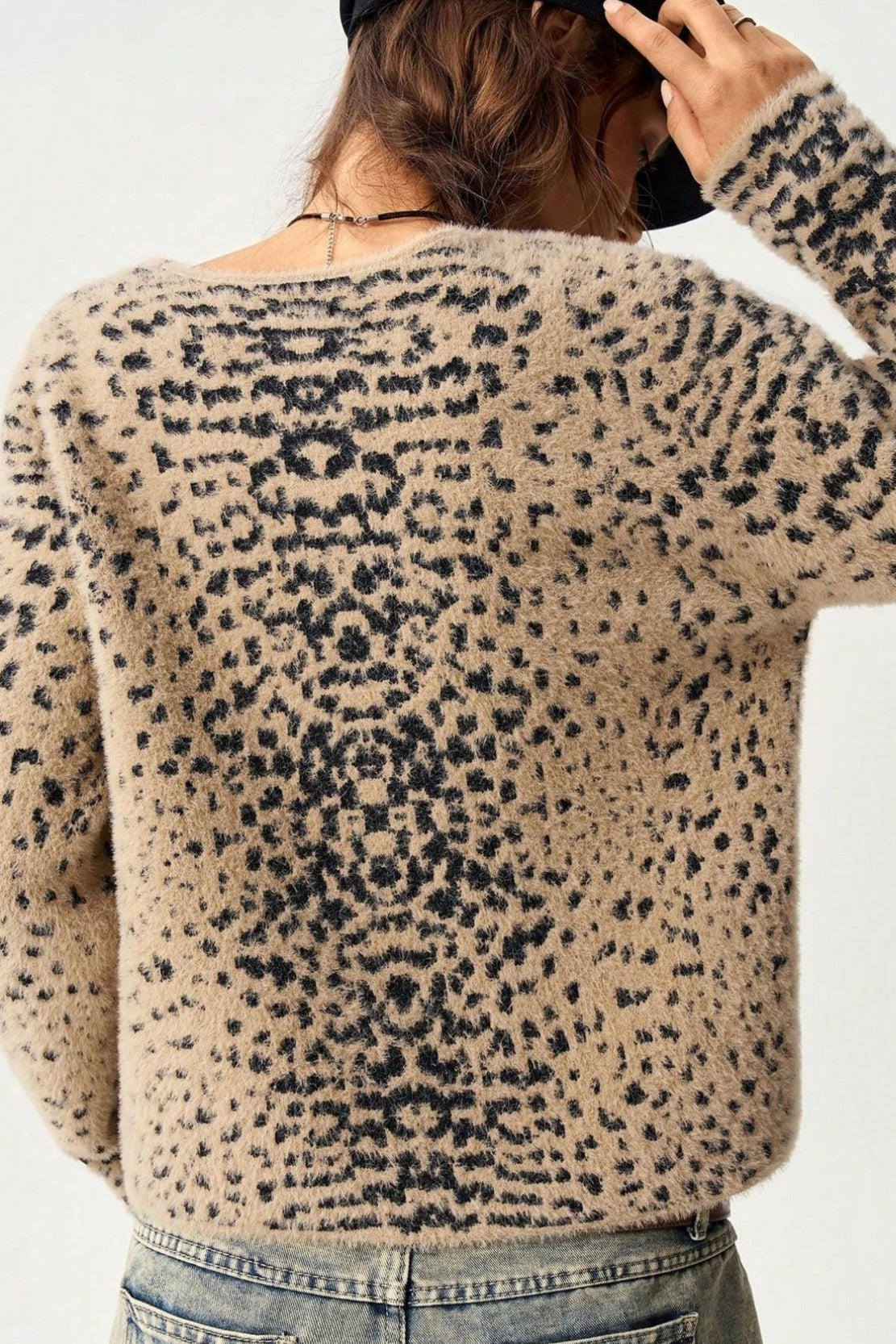 Leopard Print V Neck Button Cardigan Sweater