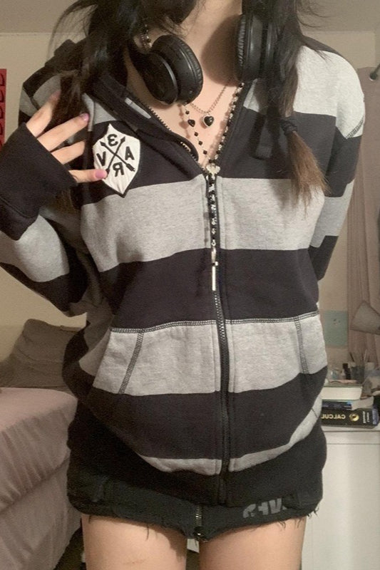 Stripe Colorblock Casual Hoodie Secondary image