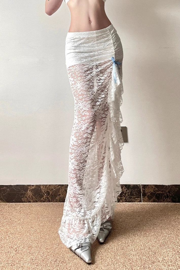 Sheer Lace Mermaid Slit Maxi Skirt Secondary image