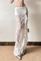 Sheer Lace Mermaid Slit Maxi Skirt