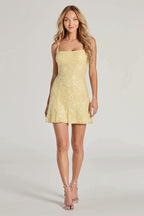 Sequin Lace Up Back Square Neck Mini Dress