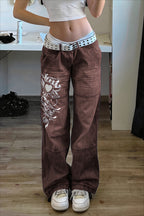 Graphic Print Relaxed Wide Leg Jeans