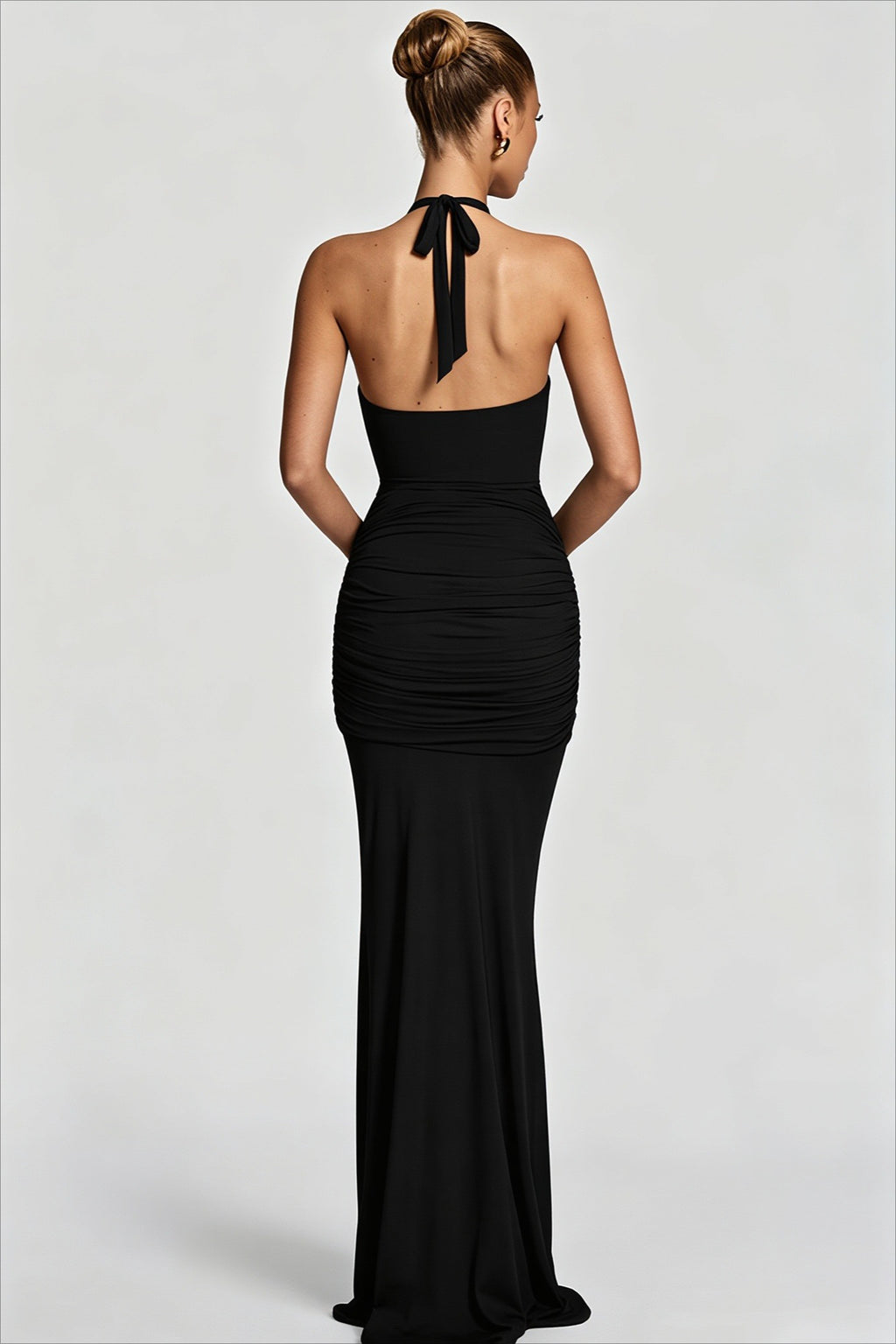 Halter Cutout Metal Ring Ruched Party Dress