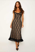 Deep V Mesh Patchwork Lace Dress
