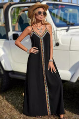 Solid Plaid V Neck Sling Slim Bohemian Boho Dress