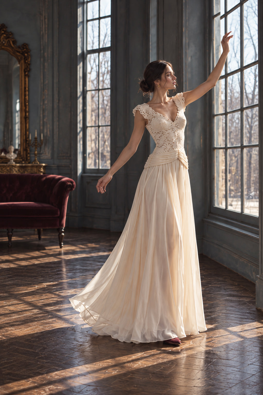 Sheer Lace V Neck Elegant Maxi Dress