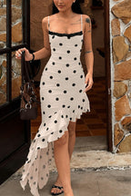 Polka Dot Lace Ruffle Spaghetti Strap Mini Dress